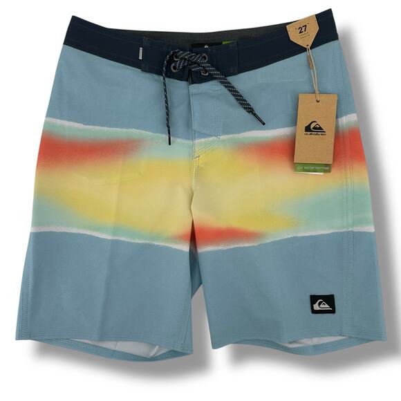 Quiksilver Surfsilk Air Brush Boardshorts Trunks Boys Sz 28 XL Blue Yellow - Picture 1 of 8